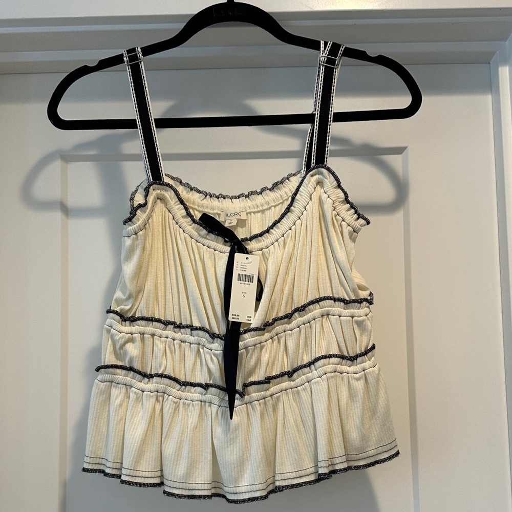 Pilcro - Anthropologie Cream Ruffle Camisole with Black Contrast Trim